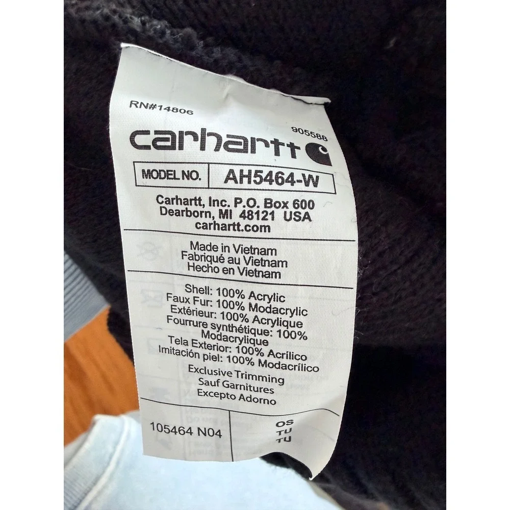 Carhartt Black Cable Knit Pom Beanie Hat Faux Fur‎ Winter Cap OS